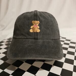 Washed Black Teddy Bear Dad Hat Aesthetic Embroidered Cotton Baseball Cap